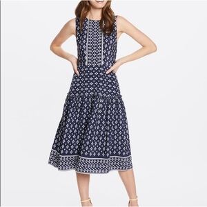 Draper James Geo Magnolia 100% Silk Sleeveless Dress Navy Blue White Size0